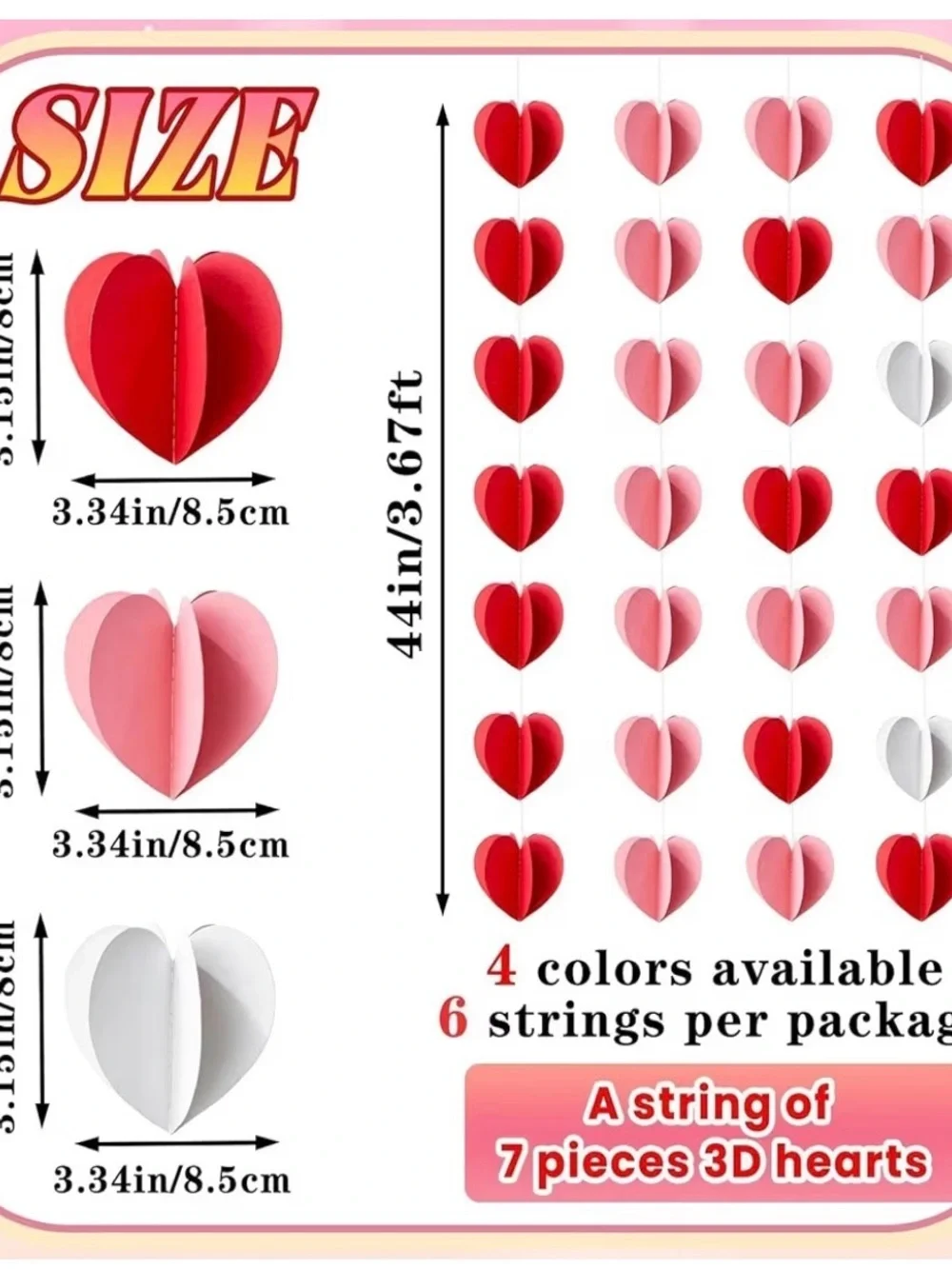 5/$25 Amazon 3D Heart Garland - Valentine Party Hanging Decor (6 Pack)